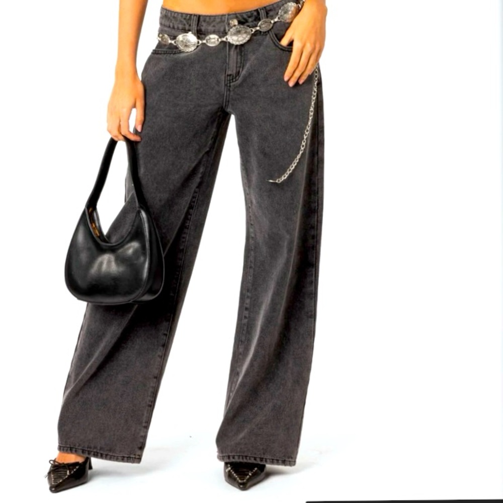 Edikted wide-leg, low-rise jeans, black wash, size S, NWT